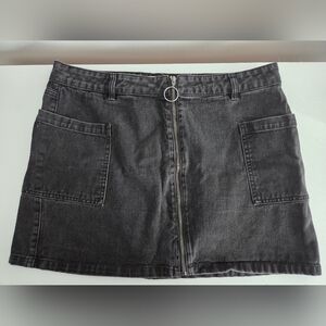 EightyTwo Black Denim Mini Skirt With Center Zipper Detail